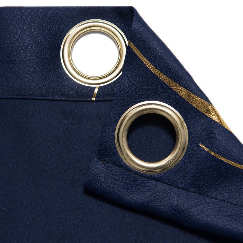 MYRU 1 Pair Blackout Curtains for Bedroom, Luxury Striped Curtains for Living Room (Navy and Gold, 2 x 54 x 84 Inch) - Image 5